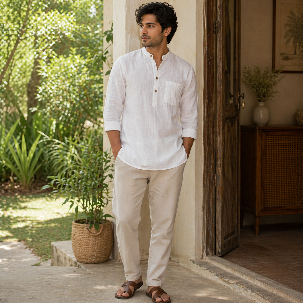 Men’s Crushed Muslin Short Kurta
