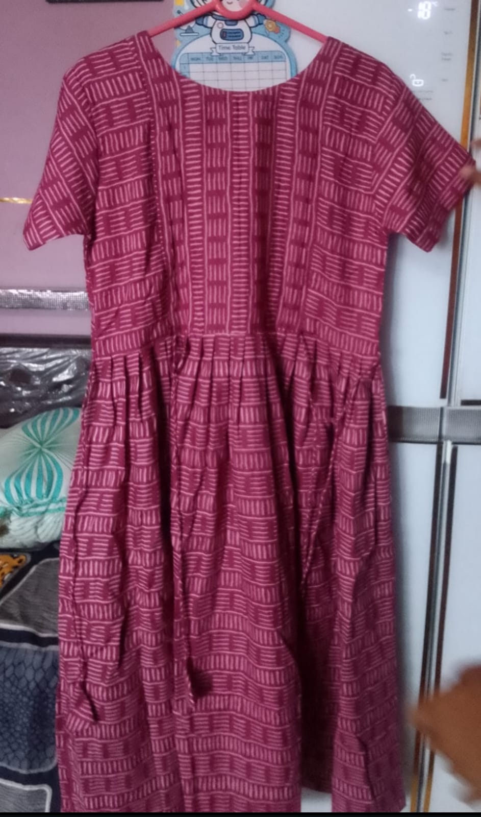 Maternity Muslin Feeding Dress – Printed Pink