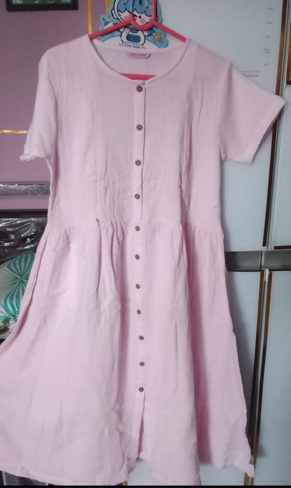Maternity Muslin Feeding Dress – Solid Pink
