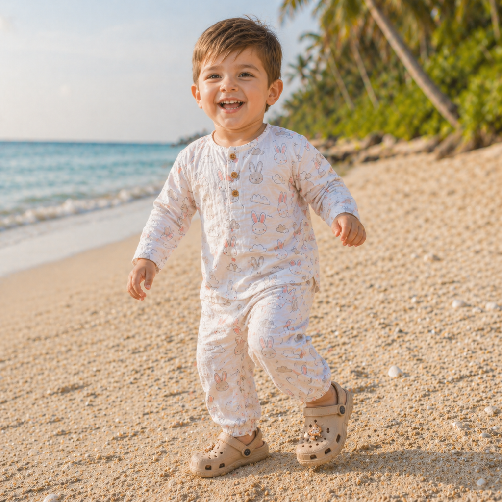 Toddler Bunny Print Muslin Kurta Set